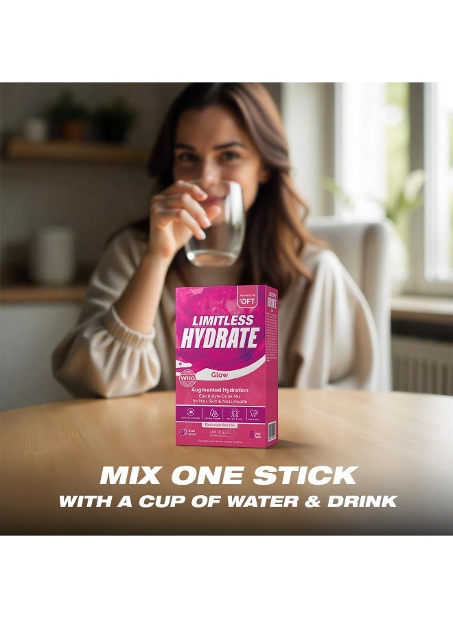 ليمتليس مسحوق ترطيب البشرة "هايدريت جلو"، بنكهة التوت المشكل، يحتوي على الكولاجين والإلكتروليتات وفيتامين سي، مزيج مشروب ترطيب البشرة، 6 أكياس (17 غرام لكل كيس) - Image 5